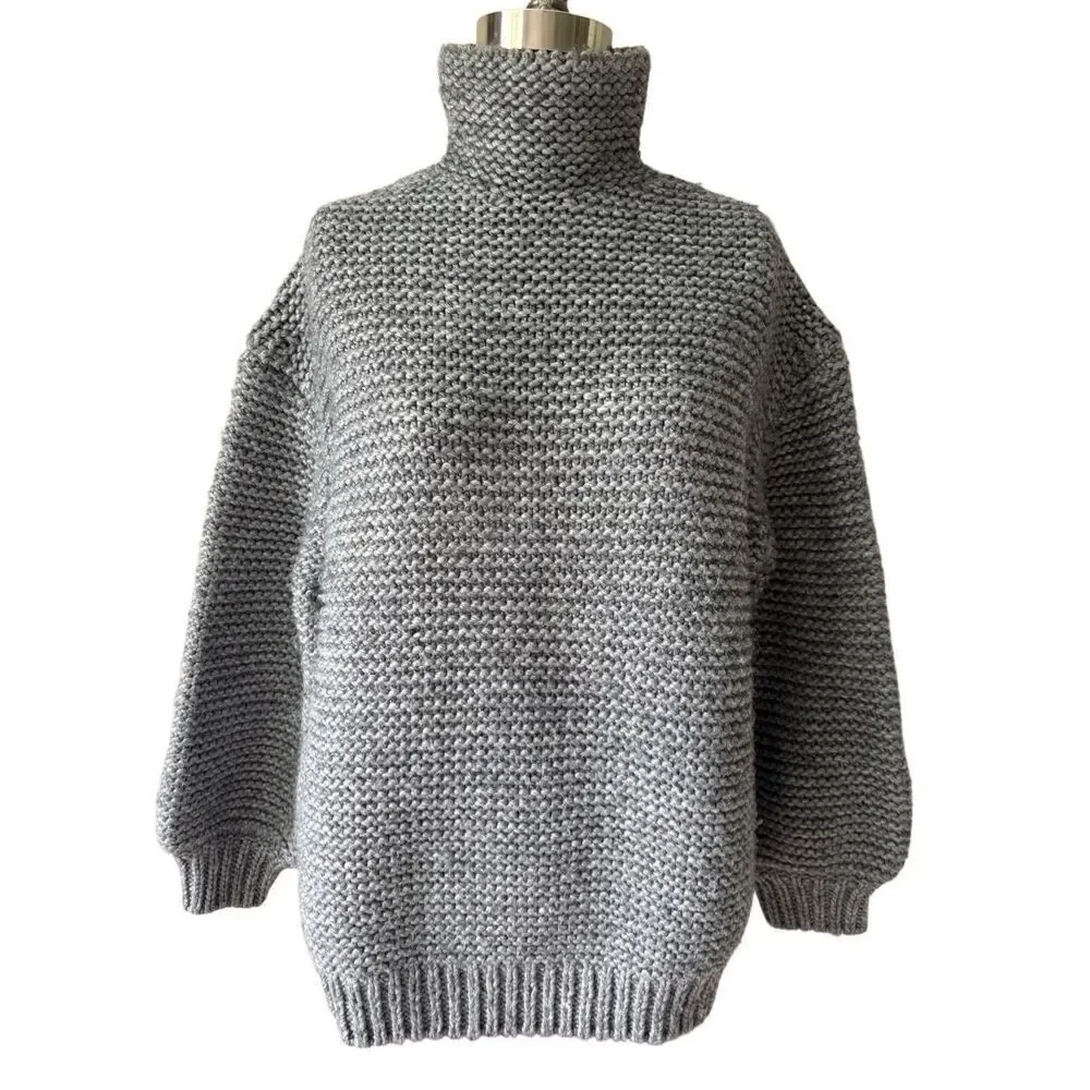 Proenza Schouler CHUNKY‎ KNIT SWEATER size S Gray Wool Blend